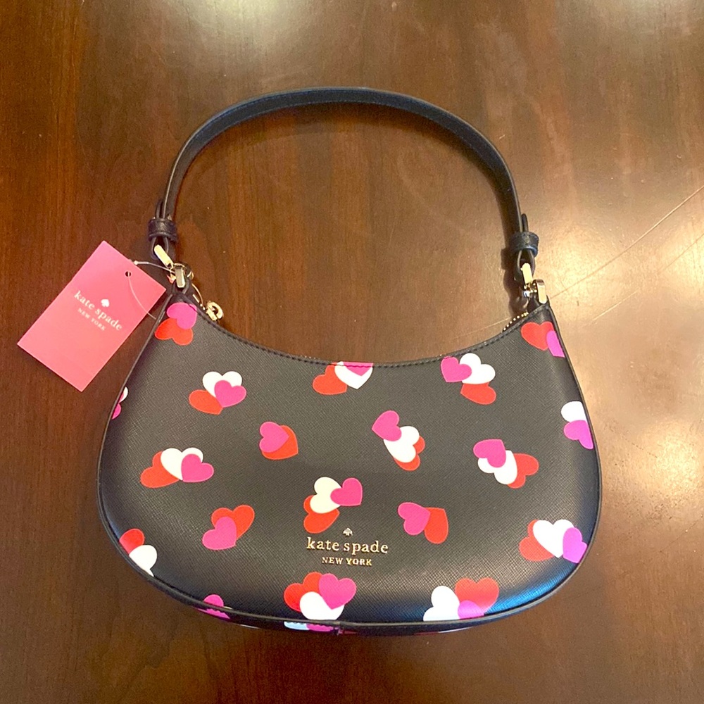 Kate Spade Heart Print Black Small Hobo Bag